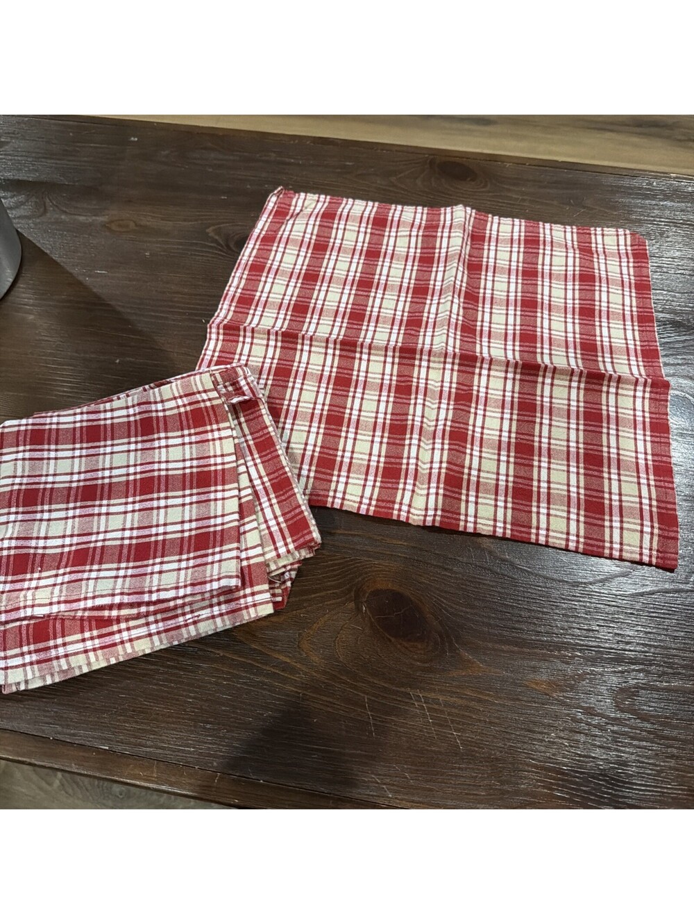 Set of 6 Red Plaid Print Cotton Napkins 18x18
